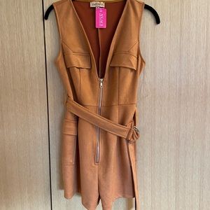Brown Suede Deep Cut Romper
